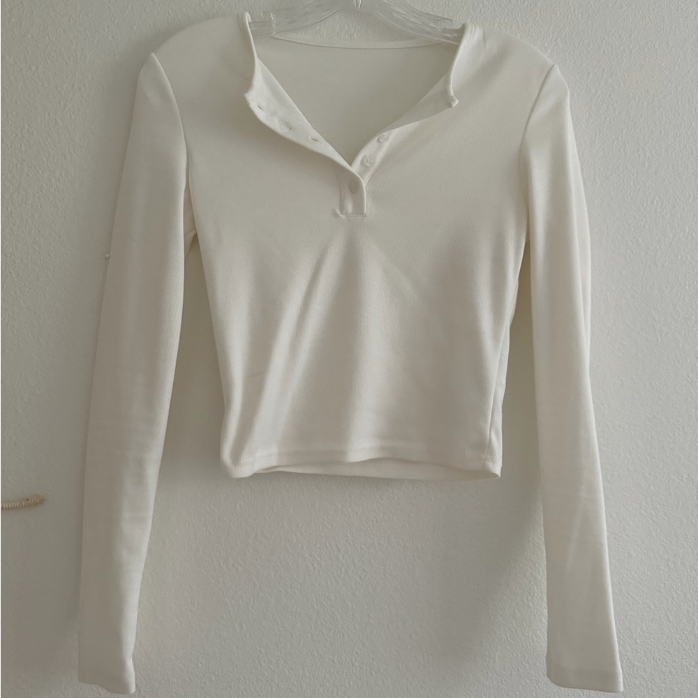 White Henley Long Sleeve Top